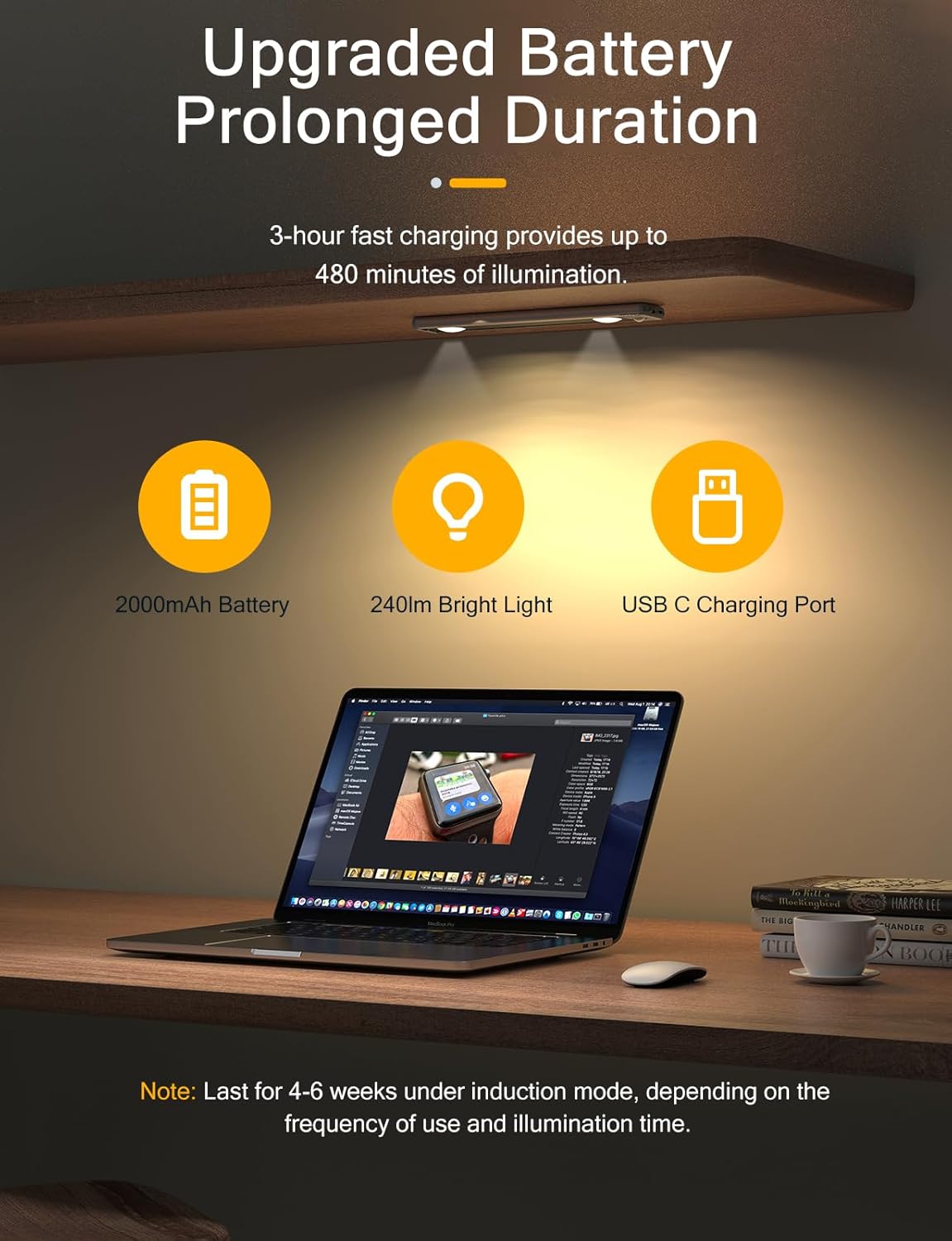 Under Cabinet Lights, Wireless Motion Sensor Light Indoor,10in LED Warm Lighting Rechargeable Battery Operated,4 Modes Night Light, Stick-On Magnetic Closet Lights for Kitchen, Hallway(2 Pack)