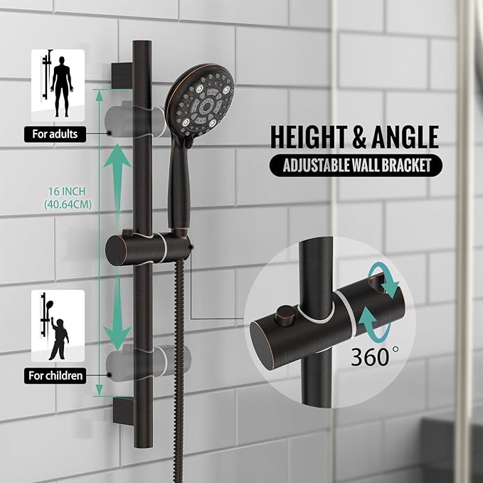 SR SUN RISE Shower Faucet Set - 10 Inch Rain Shower Head with Handheld Spray & Adjustable Slide Bar - Bathroom Shower System Wall Mounted (Valve and Trim Kit Included) - Oil Rubbed Bronze