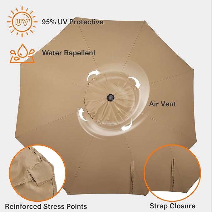 Blissun 9ft Patio Umbrella Replacement Canopy, Market Umbrella Top, Outdoor Table Umbrella Canopy for 8 Ribs, Canopy Only