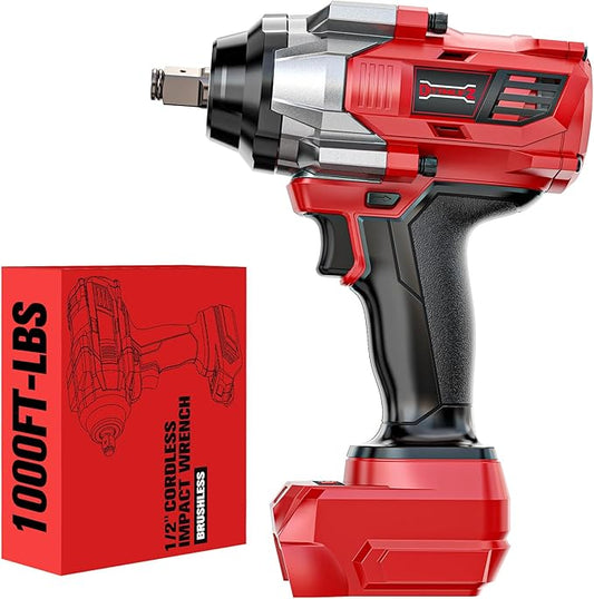 Cordless Impact Wrench 1/2" Compatible with Milwaukee 18V Battery, 1000Ft-lbs(1360N.m) High Torque Impact Driver, Brushless Electric Impact Gun with 4-Mode Speed, LED Work Light for Car(Bare Tool)
