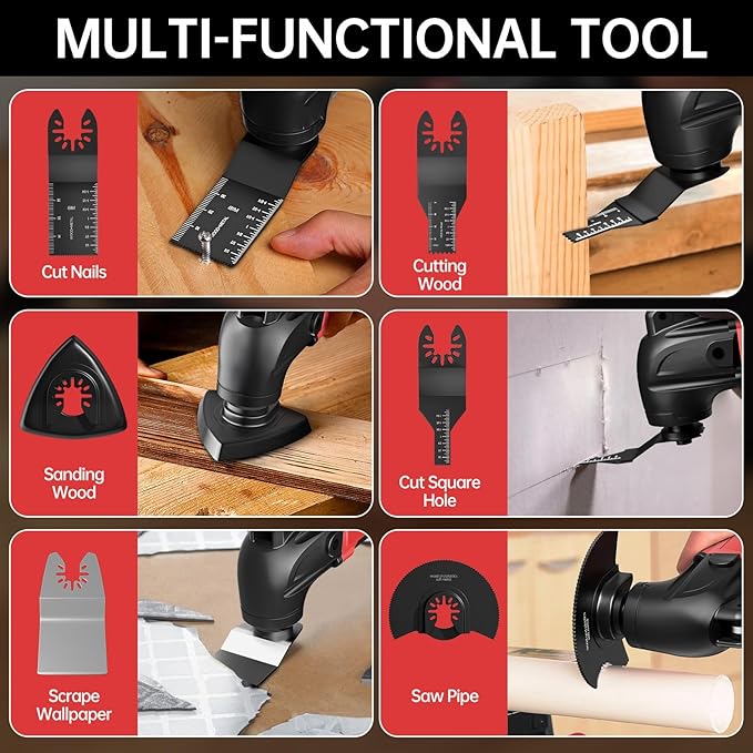 Cordless Oscillating Tool for Milwaukee 18V Battery, Oscillating Multi Tool Kit with Auxiliary Handle, 6 Variable Speed, Oscillating Saw for Scraping, Sanding, Cutting Wood (Battery Not Included)