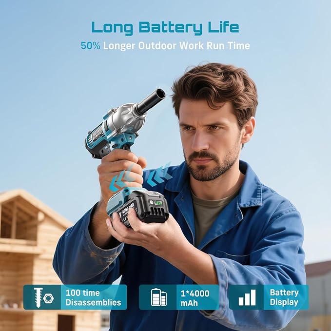 Seesii Impact Wrench 665 FT-LBS(900N.m) 3300IPM 1/2 Impact Gun High Torque Electric Cordless Impact Wrench with 21V 1x4.0Ah Battery 6 Sockets and Case for Home Car Truck Tire Lug Nut Removal Tool Set