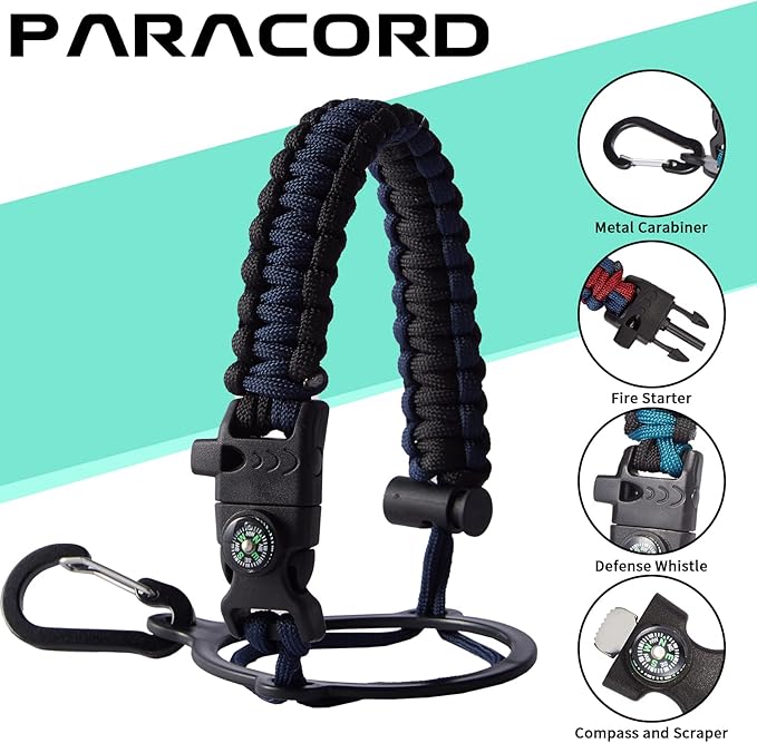 Stainless Steel Water Bottles 32oz - w/Paracord Handle, Straw/Spout Lid, Carrying Case & Protective Boot, Leak Proof Metal Thermo Bottle, Double Wall Vacuum Insulated Bottle Keep Cold 48H & Hot 24H