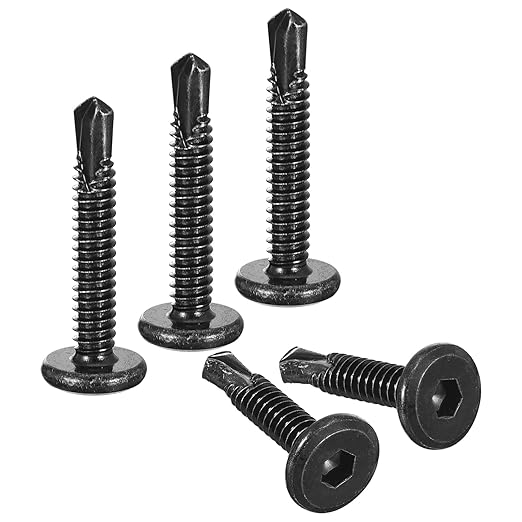 uxcell Hex Socket Self Tapping Screws, #10 x 1-1/4" 410 Stainless Steel Sheet Metal Flat Head Drilling Screw 50pcs, Black