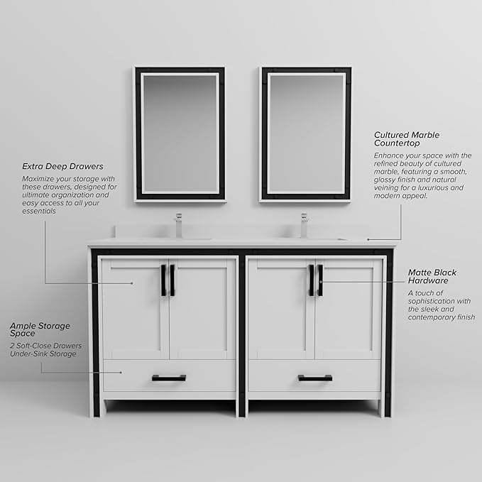 Augustine 60 in. W X 22 in. D White Double Bath Vanity Cabinet Without Countertop