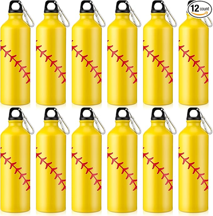 Uiifan 12 Pcs Softball Gift Leak Proof Aluminum Water Bottle Lightweight Bike Water Bottle Reusable Water Bottle with Twist Cap Buckle Travel Sports Bottle Softball Accessories for Camping Gym