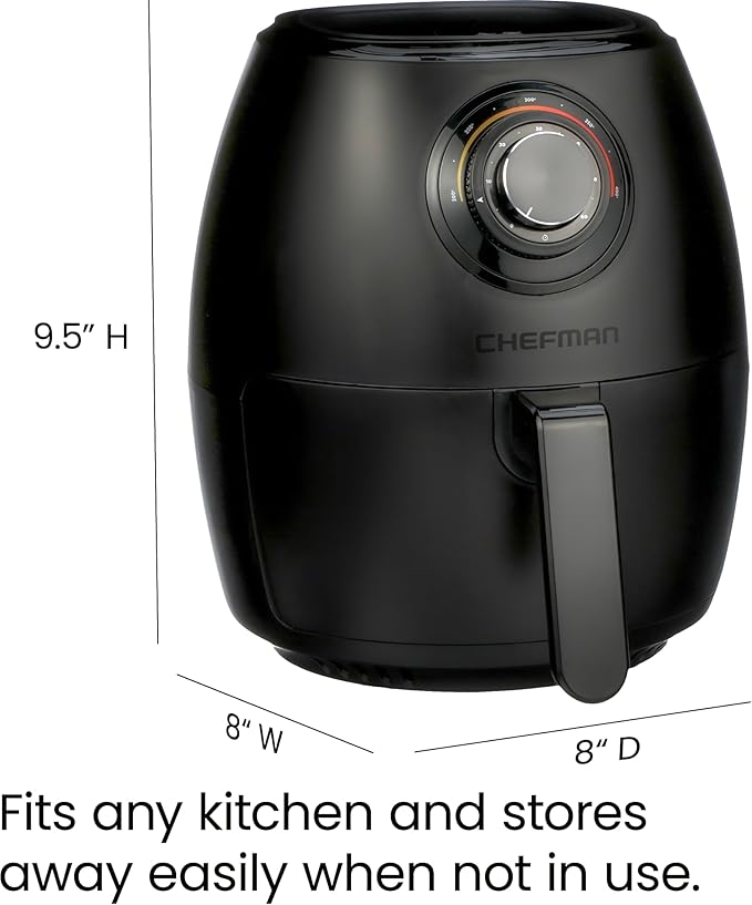 CHEFMAN Small Air Fryer Healthy Cooking, 3.6 Qt, Nonstick, User Friendly and Dual Control Temperature, w/ 60 Minute Timer & Auto Shutoff, Dishwasher Safe Basket, Matte Black, Cookbook Included