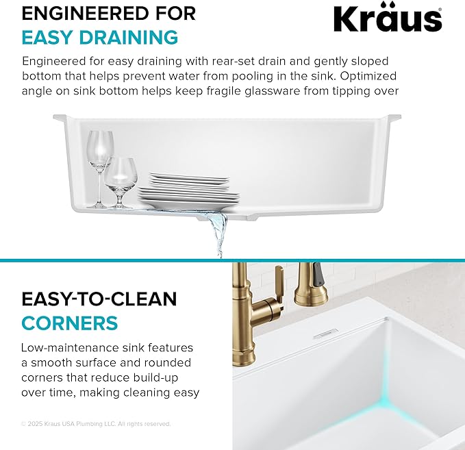 KRAUS Quarza 31-inch Granite Drop-In/Undermount Single Bowl White Kitchen Sink, KGD-412BWHITE