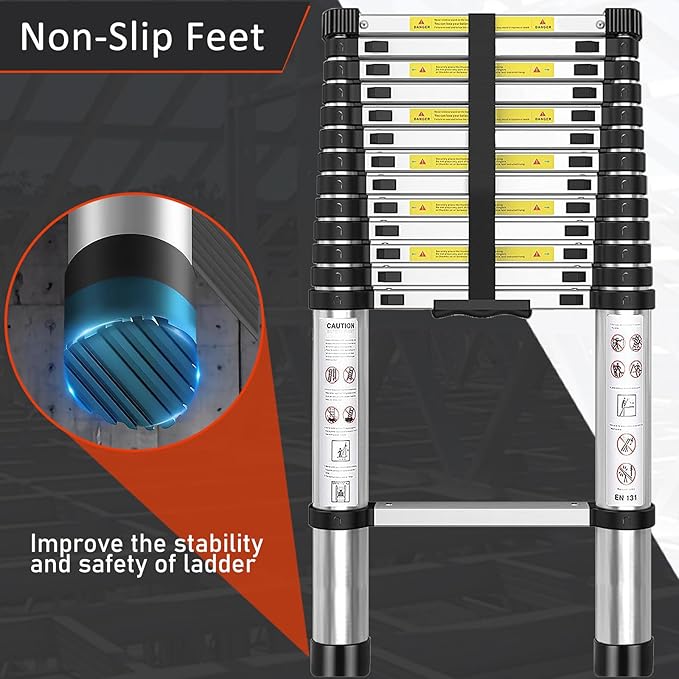 Telescoping Ladder 15 FT - Aluminum Telescopic Ladder with Non-Slip Feet - Portable Collapsible Extension Ladders for Home Roof Loft RV Work with EN131 Certified - 331lbs Max Capacity
