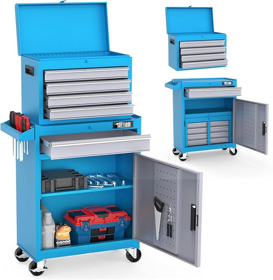 TUFFIOM 5-Drawer Rolling Tool Chest, Tool Storage Cabinet w/Drawers, Lockable Wheels, Detachable Top & Adjustable Shelf, Mechanic Tool Organizer Box for Garage, Workshop, Warehouse & Repair Shop