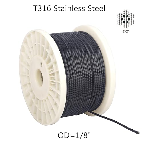600ft 1/8" Black Wire Rope Cable, T316 Stainless Steel Marine Grade for Cable Railing, Stairs and Fences -Flexible 7 x 7 Strands Construction