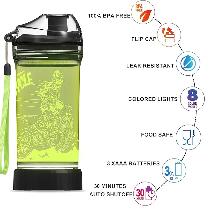 Kids Water Bottle with 3D Light-Up LED Lights - BPA Free - Perfect for Back-to-School Season, Girls, Boys, Kids, Holiday Camping, Picnic Gifts - 14 oz Travel Mug... (color 5)