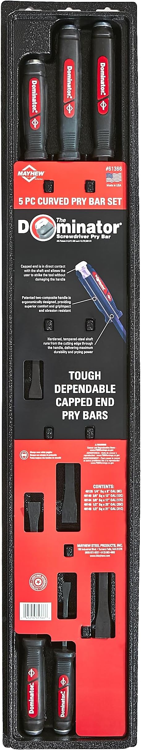 Mayhew Tools 61366 Dominator Pry Bar Set, 5-Piece Curved, Red