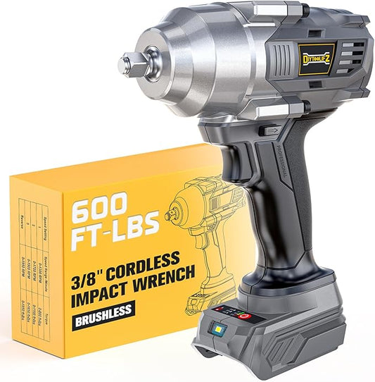 Cordless Impact Wrench 3/8” Compatible with Dewalt 20v Battery: 600 Ft-lbs High Torque Impact Driver, 3100RPM Brushless Electric Impact Gun with 4-Mode Speed, LED Work Light(Bare Tool)