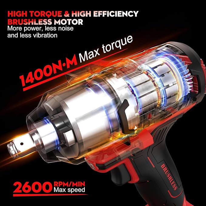 Sundpey Cordless Impact Wrench 1033Ft-lbs - 1400N·m High Torque Impact Gun - 21V Brushless Impact Driver with 2pcs 4.0Ah Battery & 5 Sockets & 9 Drill Bits & 1/2" Hexagonal Adapter for Car Truck Home