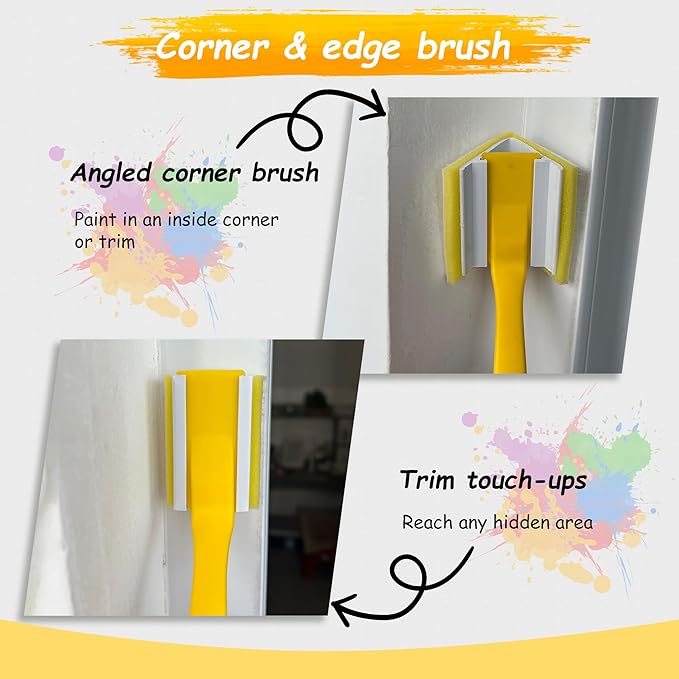 Paint Edger Tool Kit, 9 Inch Paint Pad Set, 7 PCS Paint Edger with Trim, Touch-Up Pad,Corner Wall and Ceiling Pad Painter,360° Rotation Handle Paint Edger Trimmer with Refill Pads