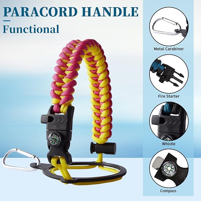 64 oz Insulated Water Bottle - with Straw, Spout Lids, Bottle Sleeve & Paracord Handle, Sports Gym Workout Metal Waterbottle Cold 48H, Hot 24H, Half Gallon Stainless Steel Water Jug Thermo Flask