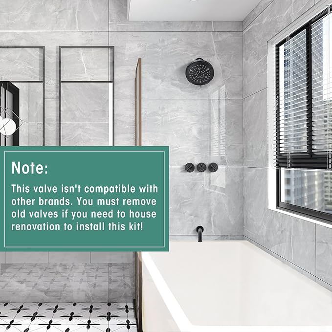 PROOX 3 Handle Tub Shower Faucet Set, 9-Setting Rainfall Shower Head with Tub and Shower Trim Kit with Rough-in Valve, Matte Black Bathtub Shower Faucets, Wall Mounted Bathroom Rain Shower System