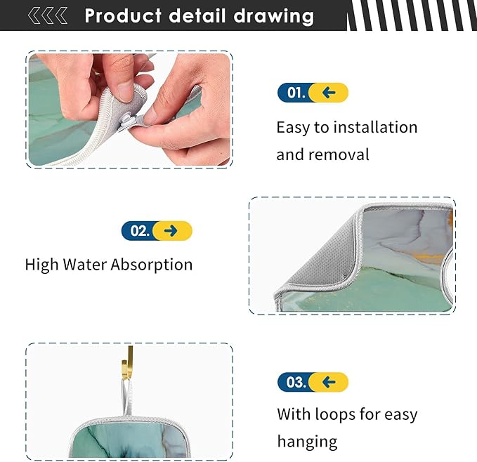 Marble Turquoise Green Faucet Water Catcher Mat 2 Pack Tie Dye Gray Purple Drying Mat Absorbent Bathroom Faucet Handle Drip Catcher Tray Bar RV Kitchen Sink Splash Guard 14x5 Inches
