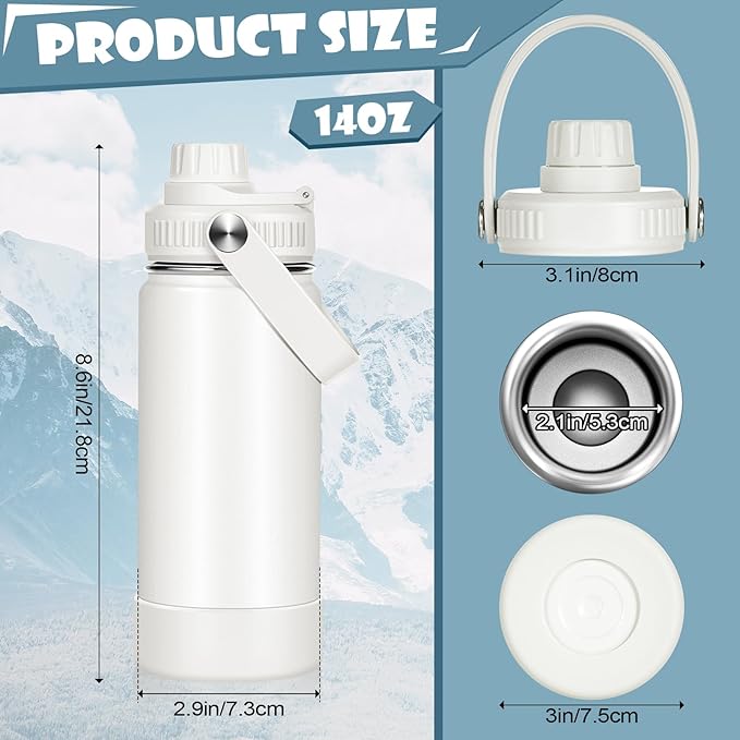 Nitial 1 Pcs Insulated Water Bottle 14 oz Stainless Steel Water Bottle with Handle and Leak Proof Spout Lid Double Wall Vacuum Reusable Sports Bottles, Almond White