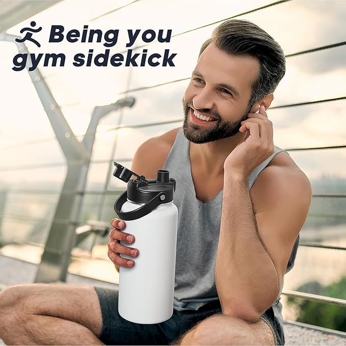 HydroPal Half Gallon Insulated Water Bottle with 2-in-1 Lid (Chug Lid/Straw Lid), 64oz Double Walled Vacuum Stainless Steel Water Bottles, Water Jug with Straw (Winter White, 64 OZ)