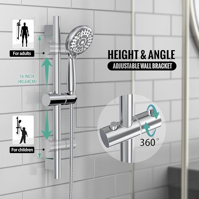 SR SUN RISE Rain Shower Faucet Set - 10 Inch Rain Shower Head with Handheld & Slide Bar Combo Set - Bathroom Wall Mounted Shower Faucet with Valve - Polished Chrome