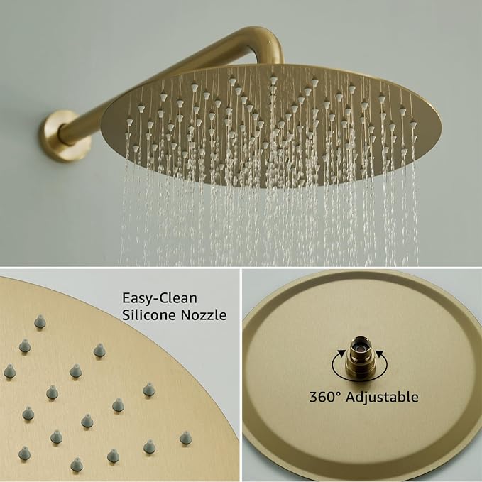 Iriber Brushed Gold Shower System Wall Mounted Shower Faucet Mixer Set with 12 Inches Rain Shower head and Handheld, Bathroom Modern Rainfall Shower Trim Kit (Contain Valve Cartridge)