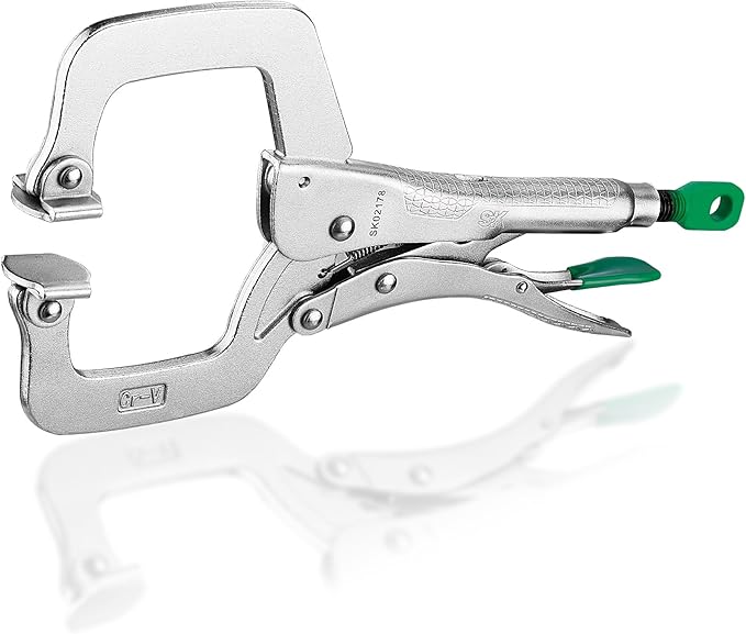 SK 11" C-clamp Locking Pliers with Swivel Pads, Premium CR-V Construction, Ergonomic Anti-slip Handle
