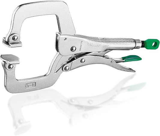 SK 11" C-clamp Locking Pliers with Swivel Pads, Premium CR-V Construction, Ergonomic Anti-slip Handle