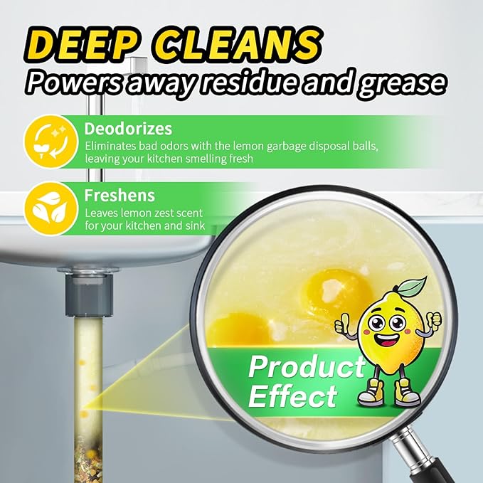 50 Count Garbage Disposal Cleaner and Deodorizer – Sink Odor Eliminator, New Powerful XL Sink Drain Freshener Pods | Dissolves Grease, Eliminates Odors, Lemon Zest Scent