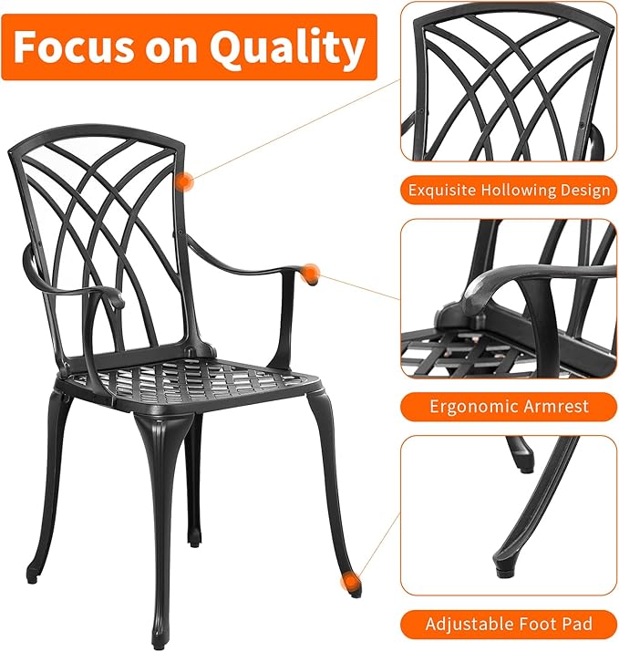 Outdoor 3 Piece Bistro Set Cast Aluminum Bistro Table and Chairs Set of 2, All Weather Bistro Patio Set, Patio Furniture for Garden Black