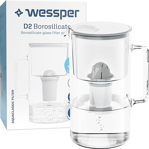 D2 Borosilicate White Glass Water Filter Pitcher Crystal Clear Hydration 8-Cup Capacity | 2in1 Water Purifier Pitcher and Stylish Water Carafe | Efficient Filtration for Pure Refreshing Water