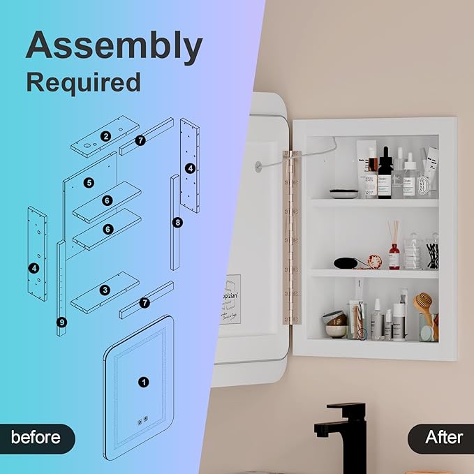 Recessed Medicine Cabinets for Bathroom Medicine Cabinet with Mirror,RGB LED Medicine Cabinet with Lights,3-Color Lighted Medicine Cabinets Wall Mounted,Bathroom Mirror with Storage 16x24