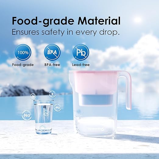 Waterdrop Alkaline Elfin 5-Cup Water Filter Pitcher with 1 Filter, Healthy, Clean & Toxin-Free Mineralized Alkaline Water (100 Gallons), Up to PH 9.5, BPA Free, Pink