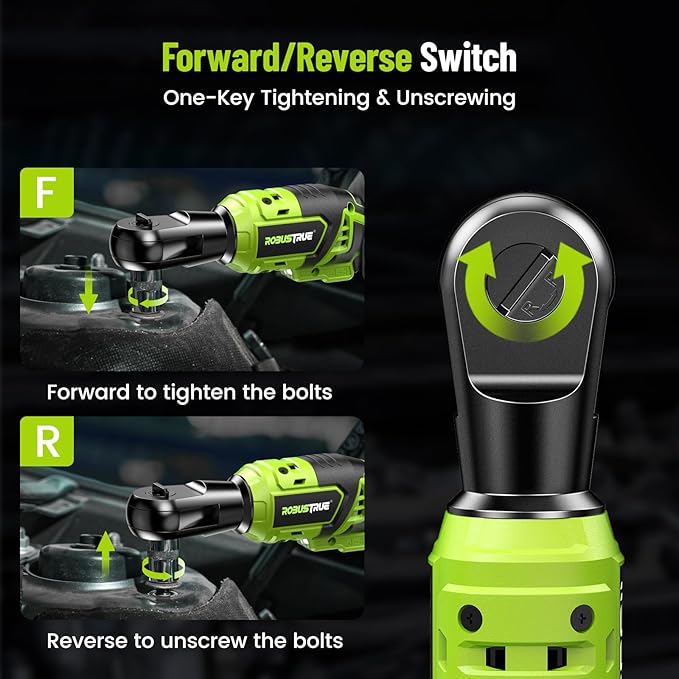 1/2" Electric Ratchet Wrench: 66Ft-lbs/400 RPM Variable Speed Cordless Power Ratchet Kit with 2x2000mAh Li-Ion Batteries, 8 Sockets, 1/4" and 3/8" Adapters, 3" Extension Bar for Auto Repair