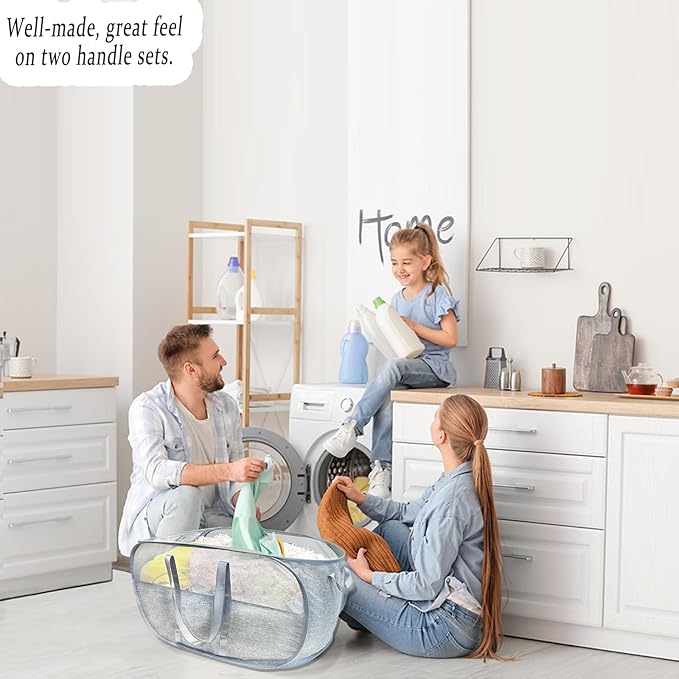 100L Collapsible Laundry Baskets 2 Pack, Extra Large Mesh Pop Up Laundry Hamper, Dirty Clothes Hamper with Reinforced Handles, Folding Hampers for Travel. Dorm or Home Portable Laundry Baskets. Grey