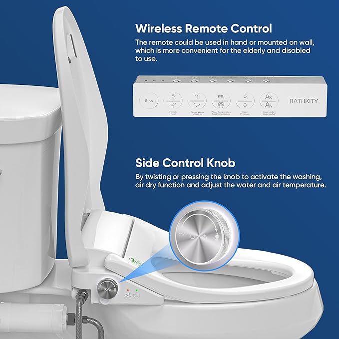 Electric Bidet Toilet Seat with Instant Warm Bidet Wash & Warm Air Dryer, Self-Cleaning Stainless Steel Nozzle, Soft Close Lid, Elongated