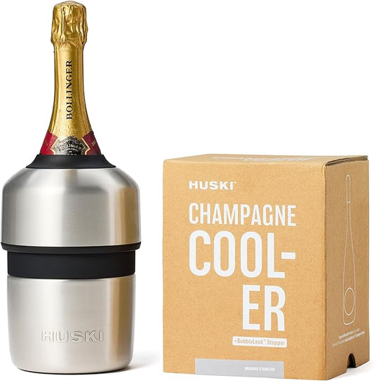 Huski Champagne Chiller | New | Award-Winning Iceless Design with Detachable Bottle Stopper | Keeps Wine Cold up to 6 Hours | Fits Most 750ml Champagne, Prosecco & Sparkling Wine Bottles (Stainless)
