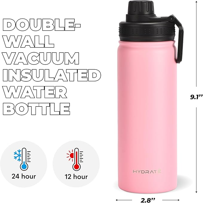 HYDRATE Insulated Stainless Steel Water Bottle - Large Reusable Flask with Leak-Proof Design and Convenient Handle - Double Vacuum Insulation for School, Work, or Adventure
