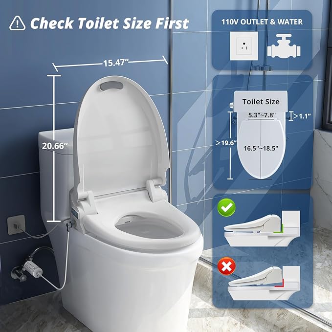 R FLORY Electric Bidet Toilet Seat Elongated Heated Toilet Seat with Bidet Slow Close Lid, Remote Control, Air Pump Flushing, Adjustable Self-Clean Nozzle, Instant Warm Water, Air Dryer, Night Light