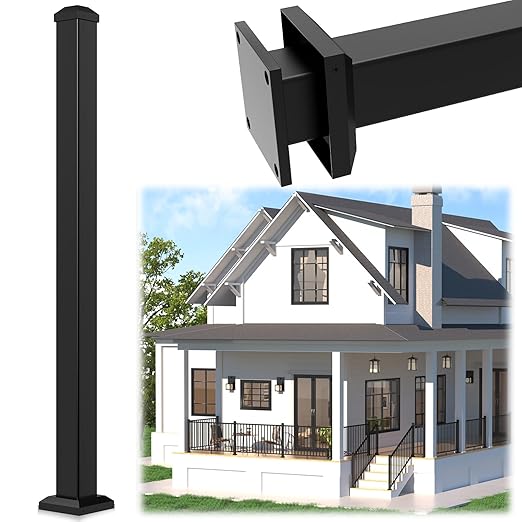 2.56 in. x 2.56 in. x 45 in. Porch and Deck Railing Post with Screws, Aluminum Railing Post, Black Textured Powder-Coat Finish Stair Post for Decks, Porches & Balconies (1x45in Post)