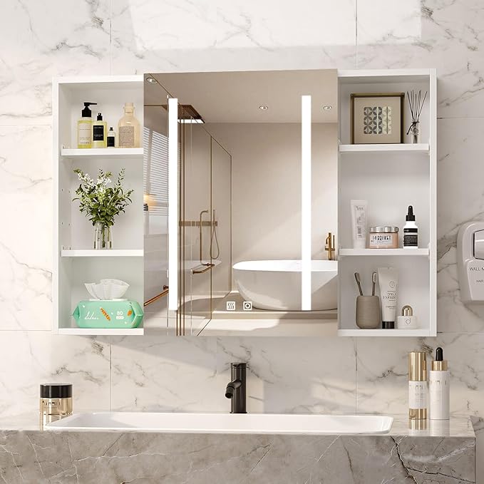 VINGLI 36Inch Medicine Cabinet with Lights, Lighted Medicine Cabinet with Mirror, Bathroom Vanity Mirror with Storage,Wall Mounted Anti-Fog Dimmable Light and Color Adjustment,5.9" D x 36" W x 24" H