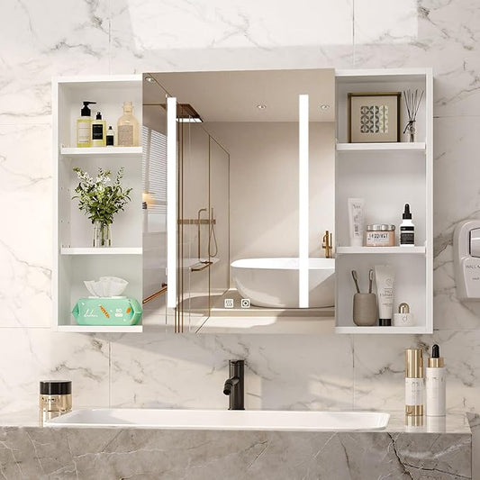 VINGLI 36Inch Medicine Cabinet with Lights, Lighted Medicine Cabinet with Mirror, Bathroom Vanity Mirror with Storage,Wall Mounted Anti-Fog Dimmable Light and Color Adjustment,5.9" D x 36" W x 24" H