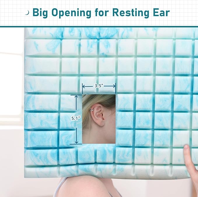 HAVARGO Ear Pillows with Holes for Ear Pain, Ear Piercing Pillow for Side Sleeping, Cooling Memory Foam Pillow for Pierced Ears Side Sleepers (SofterVersion)
