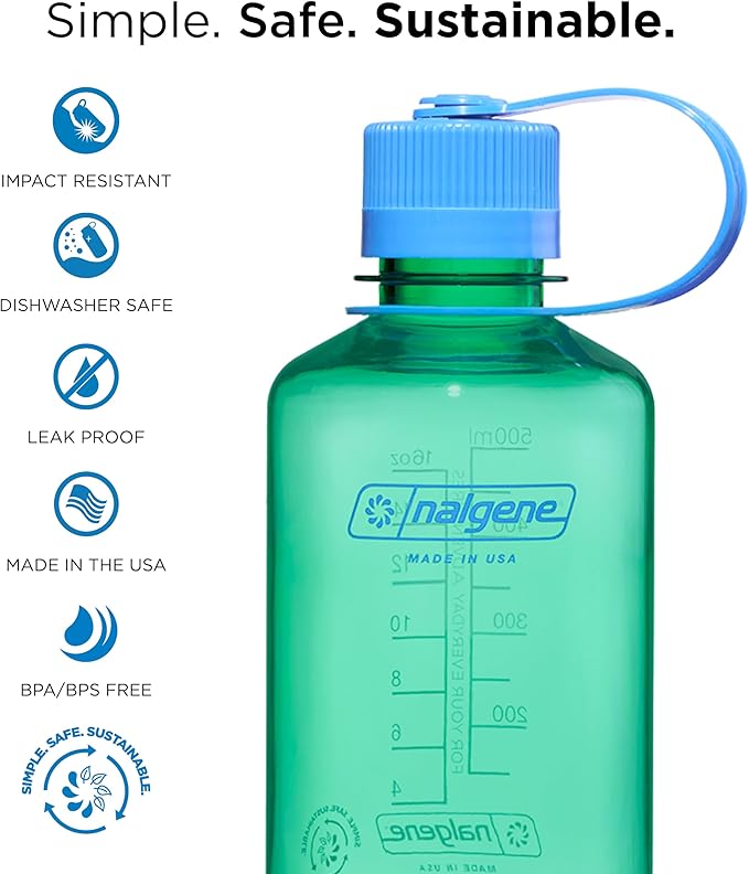 Nalgene Sustain Tritan BPA-Free Water Bottle Made with Material Derived from 50% Plastic Waste, 16 OZ, Narrow Mouth