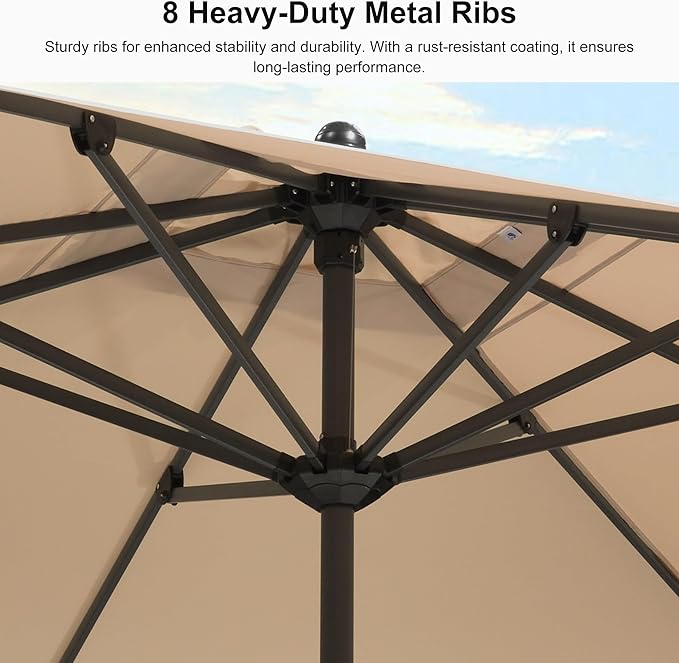 PURPLE LEAF 10' x 10' Square Patio Umbrella Outdoor Table Umbrella Aluminum Frame Market Umbrella Sun Umbrella with 8 Sturdy Ribs for Garden Deck Lawn & Pool Beige