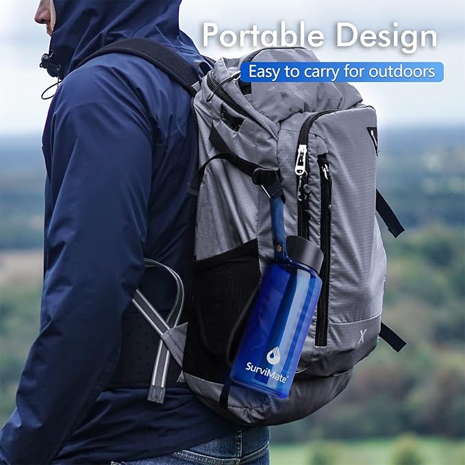 SurviMate 0.01μm Ultra-Filtration Filtered Water Bottle, Portable Water Filter Bottle with 4-Stage Filtration for Survival, Camping, Hiking, Backpacking, Drinking, Emergency