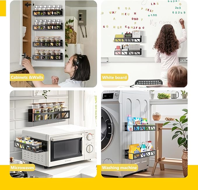 Magnetic Spice Rack Organizer for Fridge Seasoning Organizer for Kitchen storage with Screw or Adhesive Hanging,Magnetic Shelf with Hook for Refrigerator and Oven (3pack)