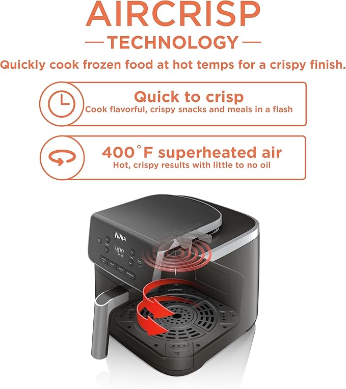 Ninja Air Fryer Pro 4-in-1 with 5 QT Capacity, Air Fry, Roast, Reheat, Dehydrate, Air Crisp Technology with 400F for hot, crispy results in just minutes, Nonstick Basket & Crisper Plate, Grey, AF141