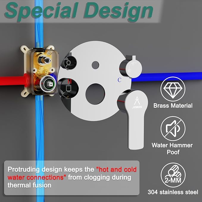 Shower Faucet Set 12IN Brass Rough-In Valve Body Trim Kit Rainfall Included Handle Accessories Complete 2 Functions with Rain Head and Handheld Bathroom Systems (12'', Chrome Polished)